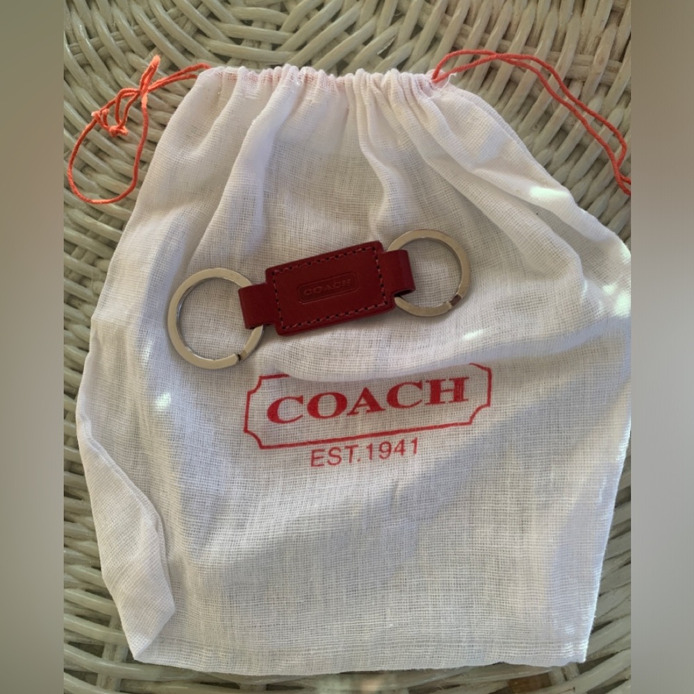 COACH Leather Double Ring Valet Key Fob Keychain NWOT